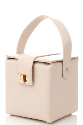 Women's Faux Leather Cube Handbag in Ivory - Bili's Bougie Boutique