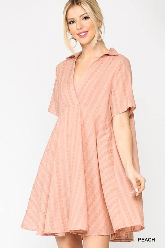 Striped Embroidered Flare Dress in Peach – Bili's Bougie Boutique