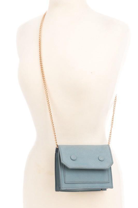 LC Lauren Conrad Small Blue Faux Suede Chain Strap Crossbody Bag Purse