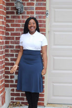 Load image into Gallery viewer, FOLD OVER WAIST BAND A-LINE FLARED SKIRT IN NAVY BLUE - Bili&#39;s Bougie Boutique
