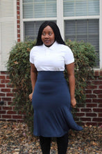 Load image into Gallery viewer, FOLD OVER WAIST BAND A-LINE FLARED SKIRT IN NAVY BLUE - Bili&#39;s Bougie Boutique
