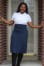 Load image into Gallery viewer, FOLD OVER WAIST BAND A-LINE FLARED SKIRT IN NAVY BLUE - Bili&#39;s Bougie Boutique
