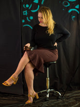 Load image into Gallery viewer, BROWN PENCIL SKIRT WITH RUFFLE DETAIL
