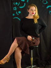 Load image into Gallery viewer, BROWN PENCIL SKIRT WITH RUFFLE DETAIL
