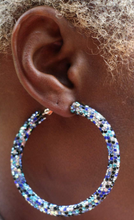 Load image into Gallery viewer, Blue Jewel Encrusted Hoops - Bili&#39;s Bougie Boutique
