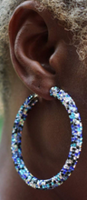 Load image into Gallery viewer, Blue Jewel Encrusted Hoops - Bili&#39;s Bougie Boutique
