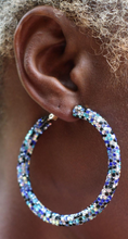 Load image into Gallery viewer, Blue Jewel Encrusted Hoops - Bili&#39;s Bougie Boutique
